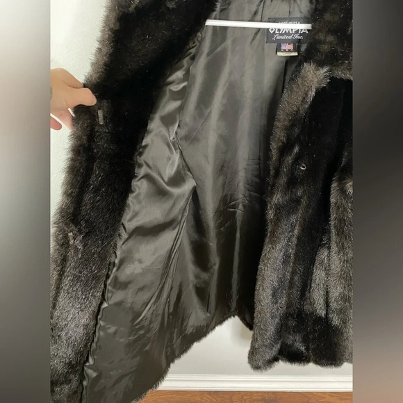 VINTAGE Dark Brown/Black Olympia Faux Fur Jacket Size Large - Picture 11 of 16